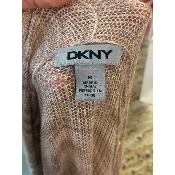 DKNY Open Front Lightweight Beige Cardigan Sweater Size M 4-10 - Picture 4 of 5